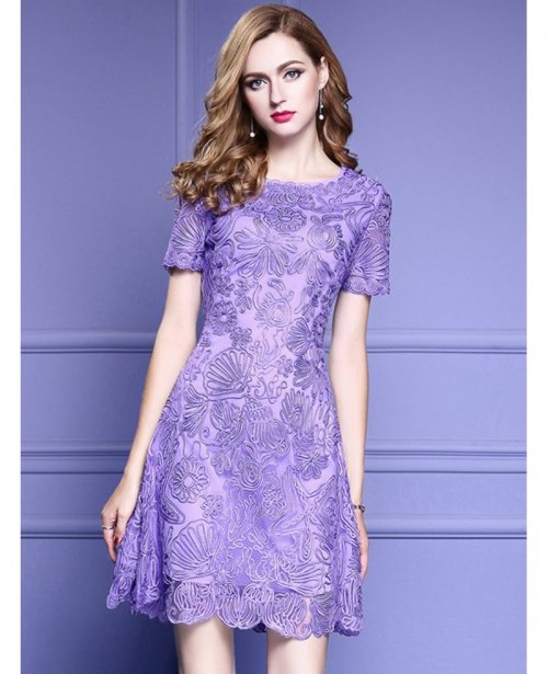 purple dress with white lace