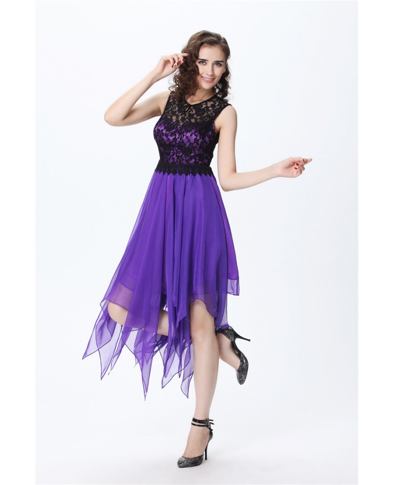 Purple Chic A-Line Lace Chiffon Asymmetrical Wedding Party Dress - Click Image to Close