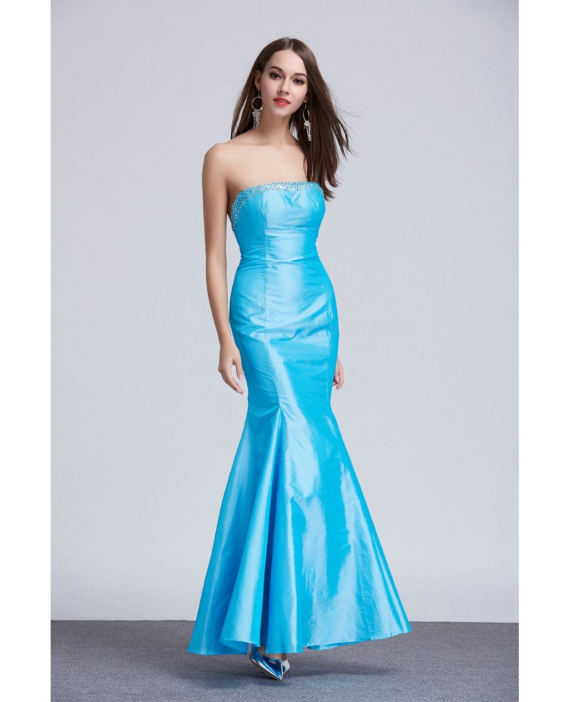 Fancy Mermaid Strapless Taffeta Long Evening Dress With Ruffle