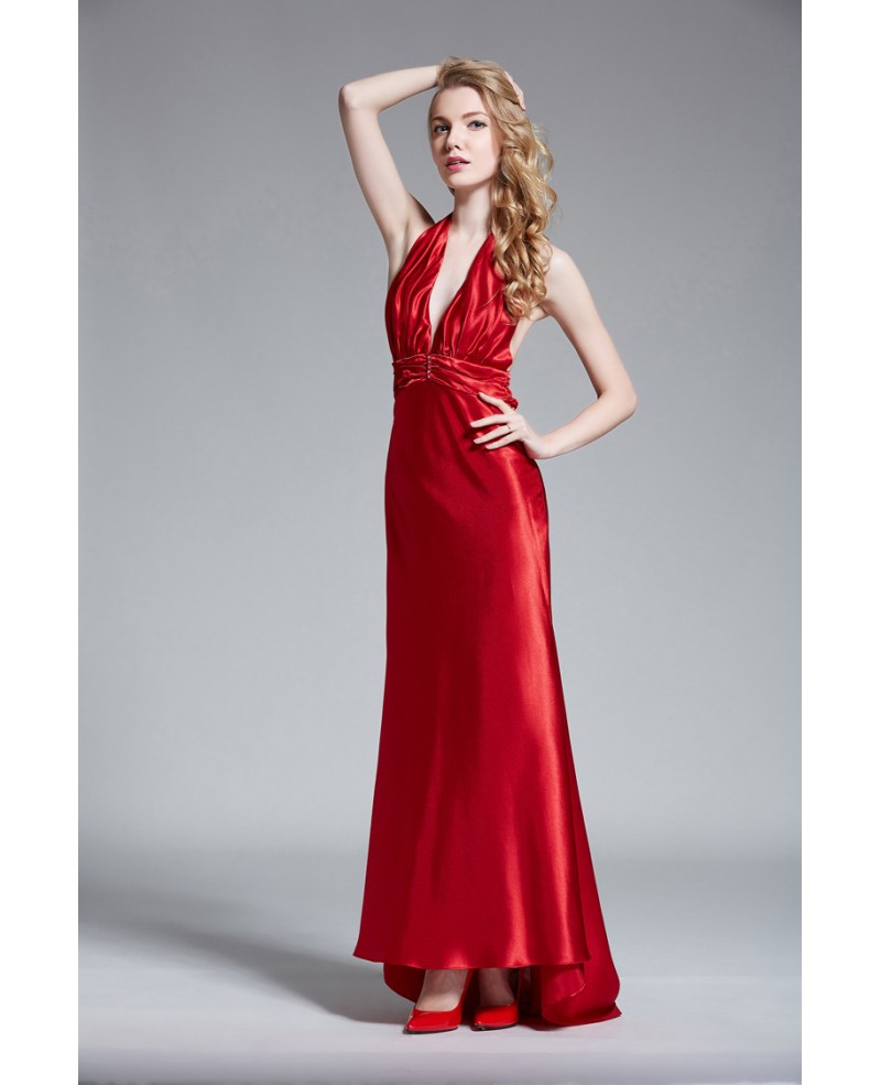 Sexy Halter Satin Long Open Back Evening Dress