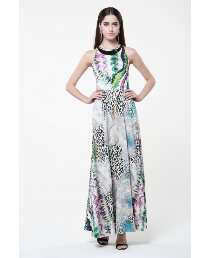 Unique A-Line Printed Chiffon Long Wedding Guest Dress