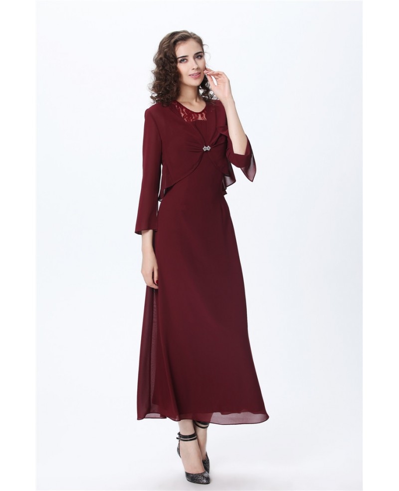 Elegant A-Line Scoop Neck Chiffon Dress With Jacket