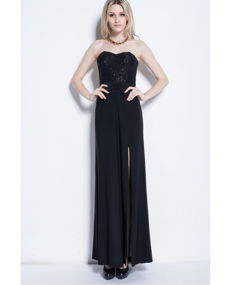 Sexy Strapless Sequined Polyster Evening Dress With Front Split