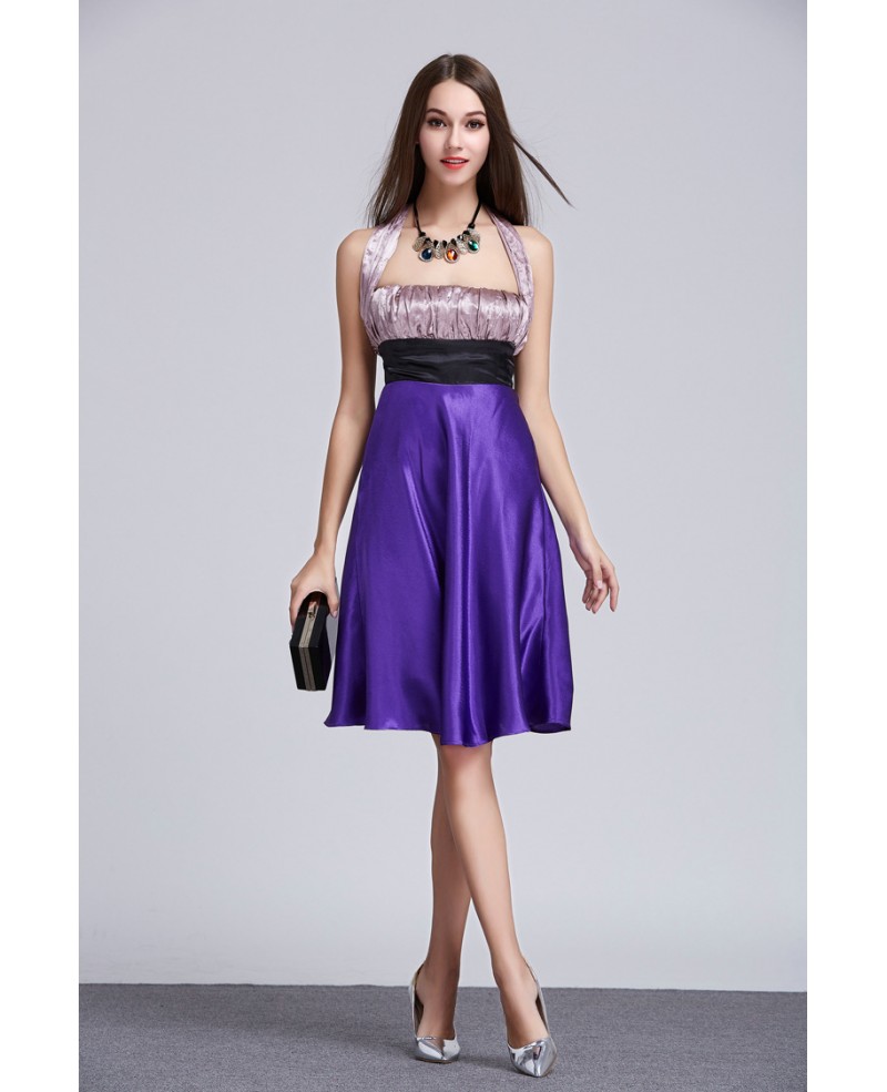 Stylish A-Line Halter Satin Knee-Length Homecoming Dress - Click Image to Close