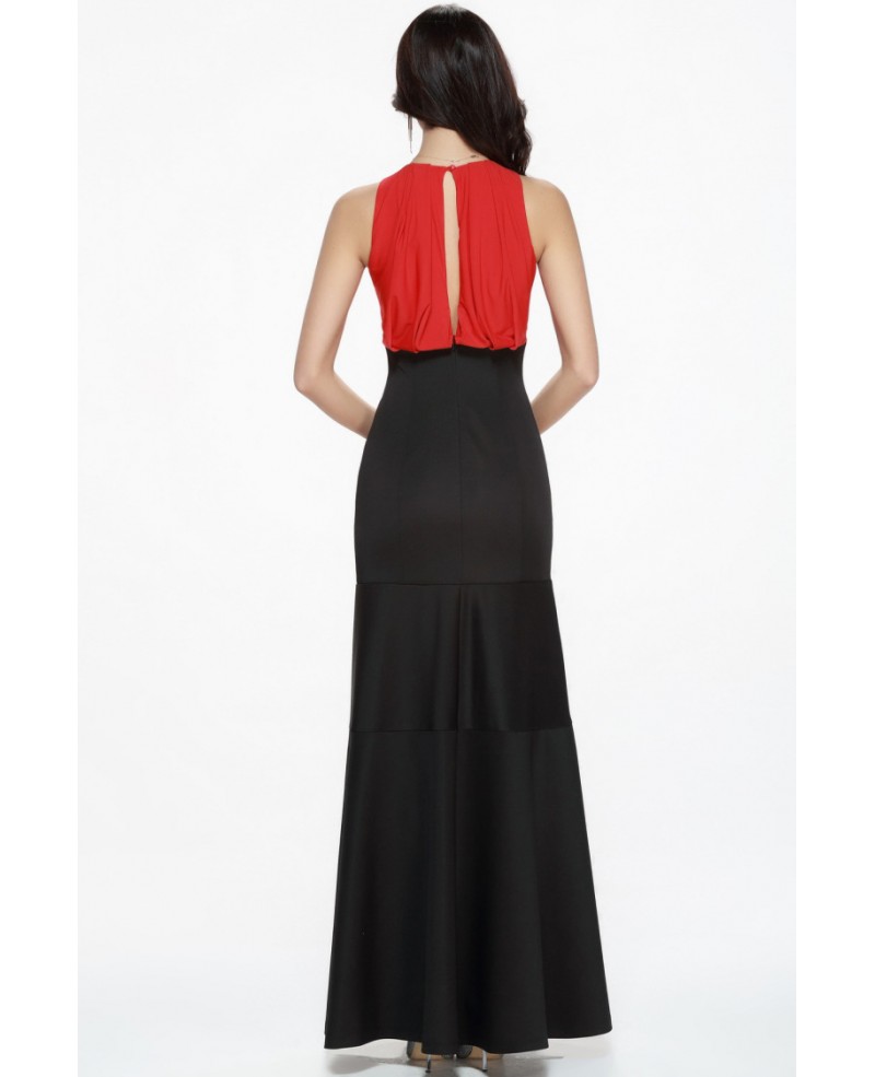 Celebrity Inspired Mermaid Black and Red Cotton Long Evening Dress
