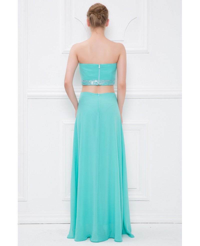 Mint Green Stylish Strapless Chiffon Long Prom Dress With Beading - Click Image to Close