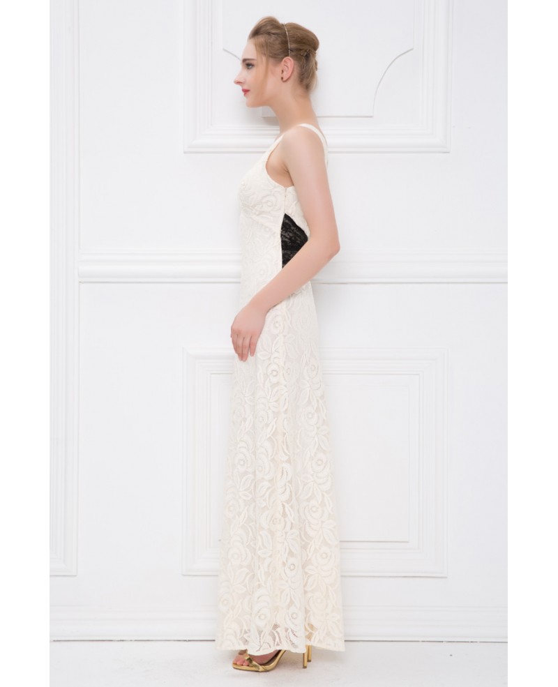 Elegant Sheath V-neck White Lace Long Evening Dress