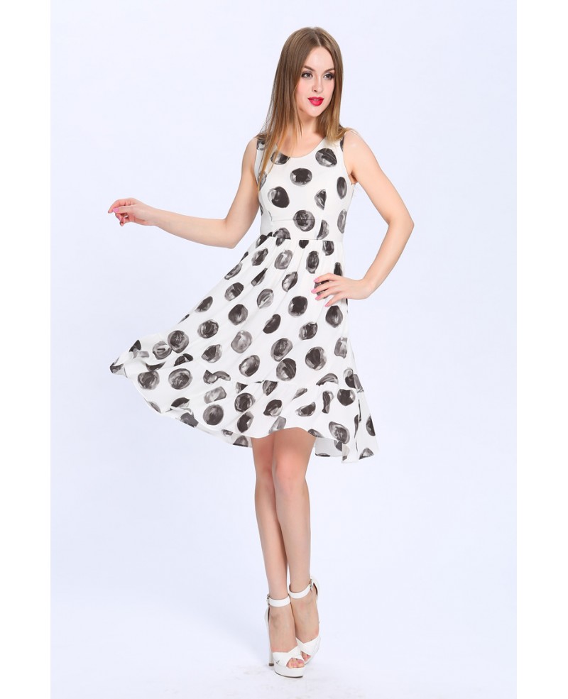 Summer A-Line Dot Print Chiffon Knee-Length Wedding Guest Dress