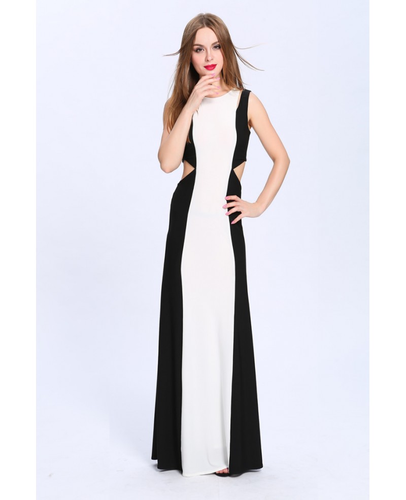 Chic Sheath Black and White Long Evening Dress