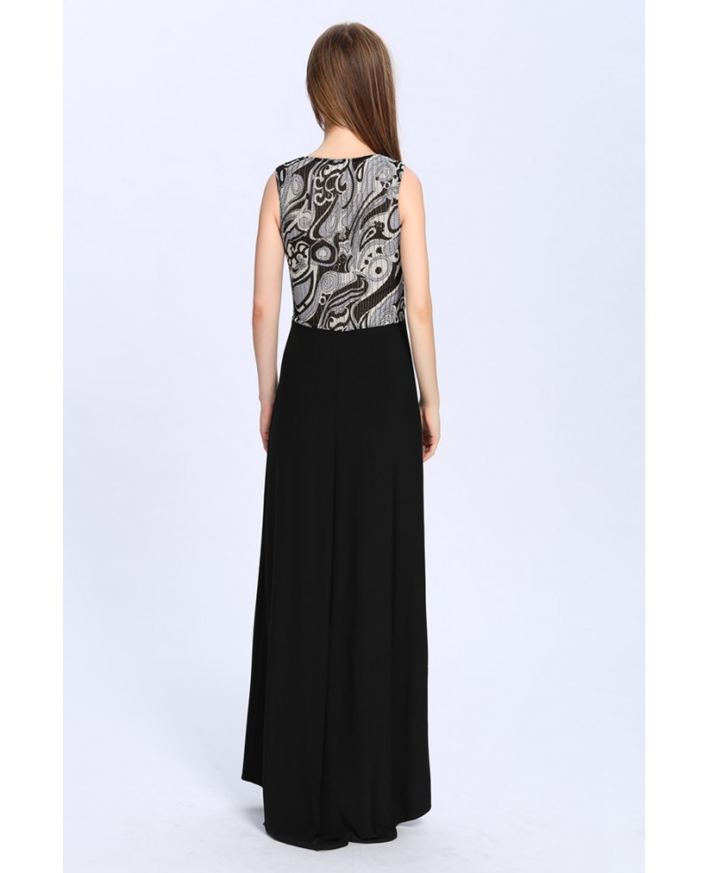 Elegant Black Printed Long Evening Dress