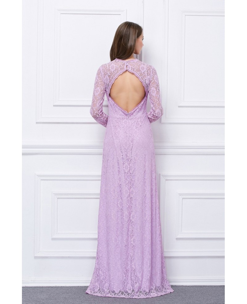 Chic Lace Long Evening Dress With Long Sleeves Split