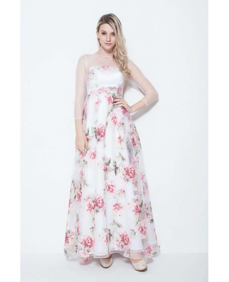 Fresh A-Line Floral Print Summer Wedding Guest Dress With Sleeves
