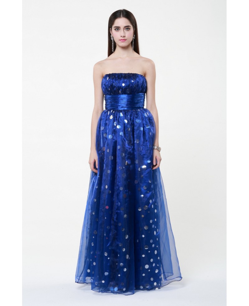 Stilysh Strapless Chiffon Dot Long Porm Dress With Bow