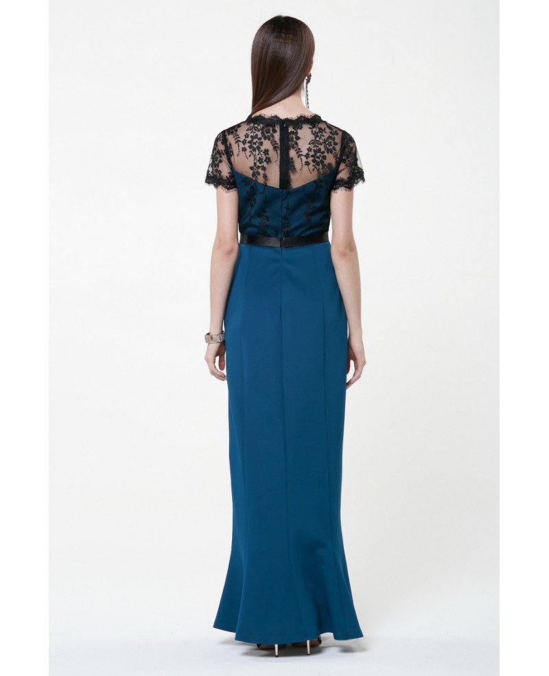 Elegant Sheath Cotton Lace Long Mother of the Bride Dress With Cape Sleeves - Click Image to Close
