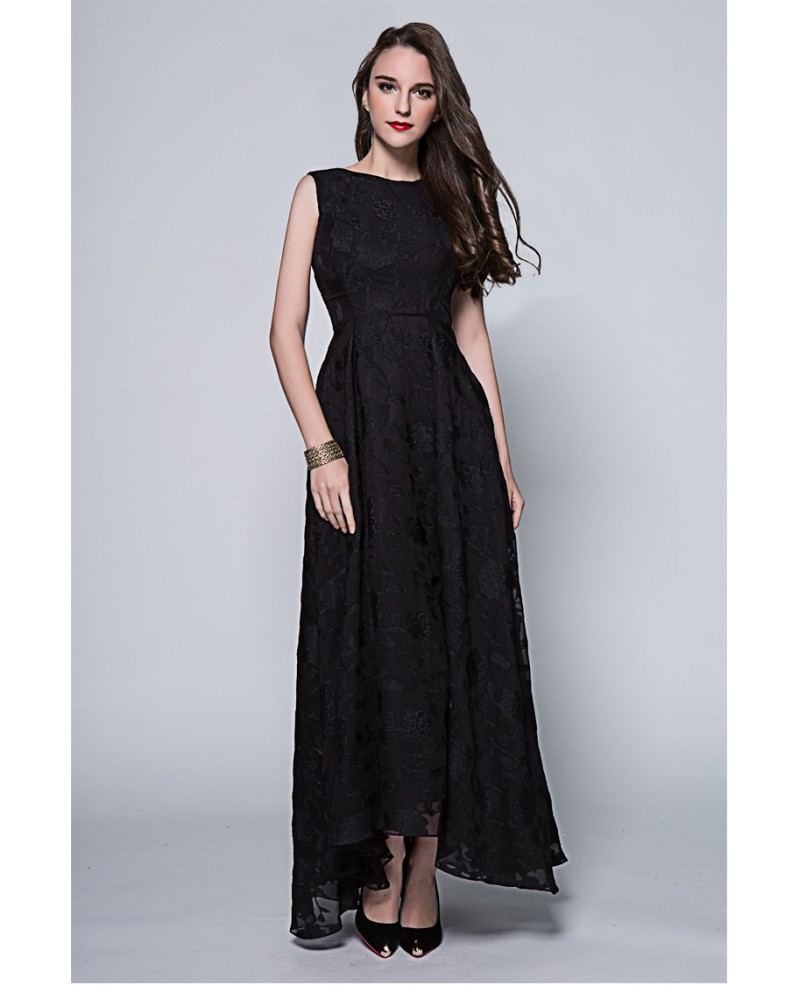 Vintage Black A-Line Lace Long Formal Dress