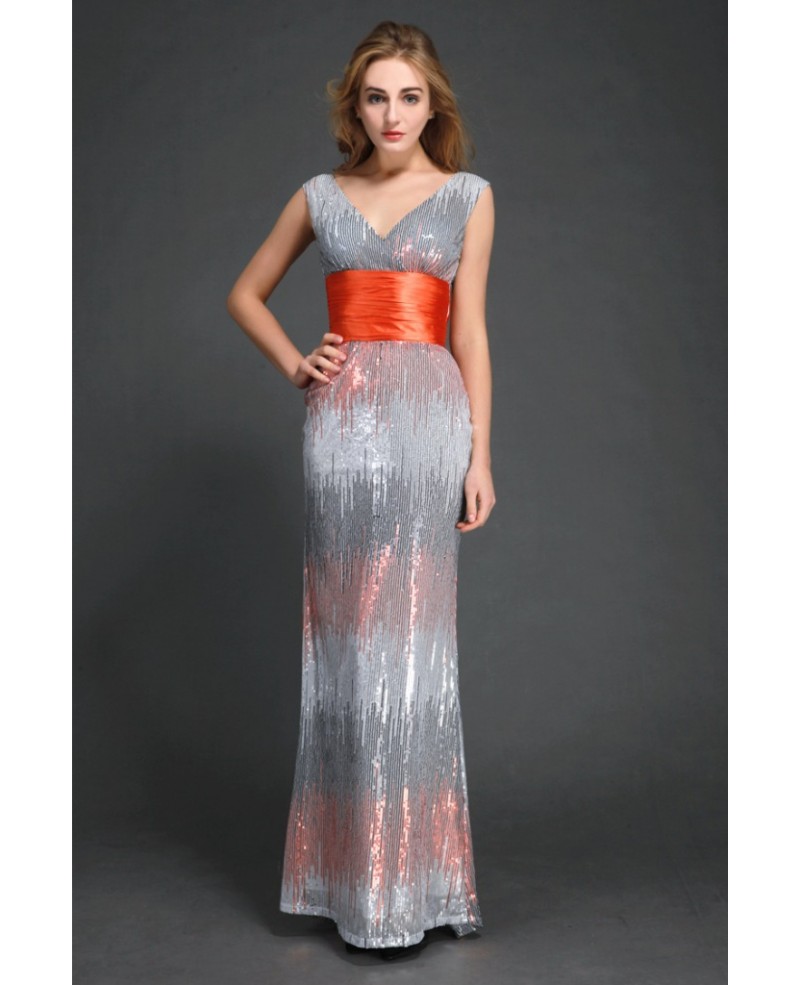 Specail Sheath V-neck Sequined Long Dress With High Waist