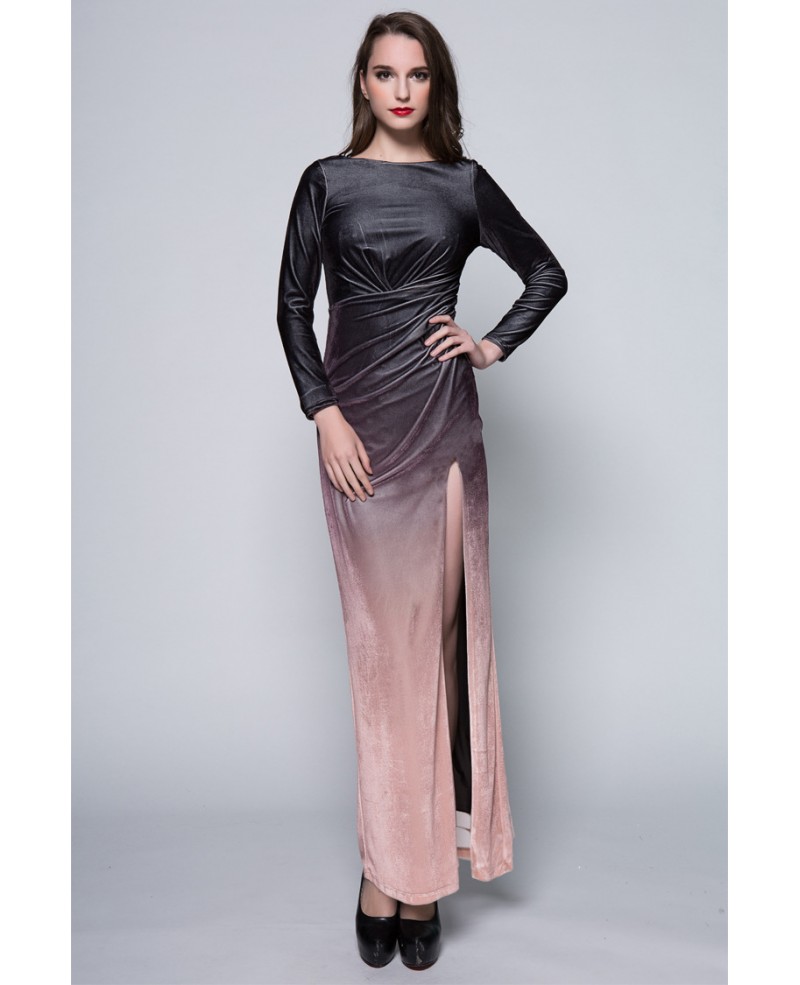 Luxurious Sheath Velvet Long Evening Dress With Front Split