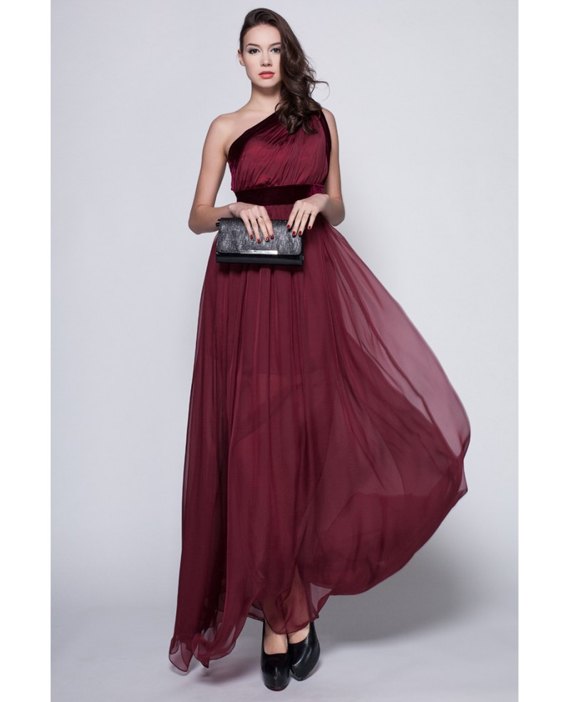 Chic A-Line One-Shoulder Chiffon Long Dress With Ruffle