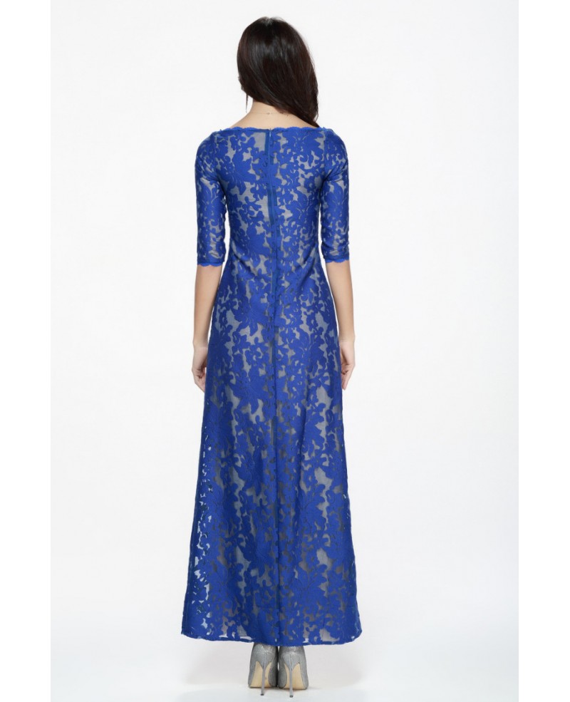 Fashionable Royal Blue Long Lace 1/2 Sleeved Dress