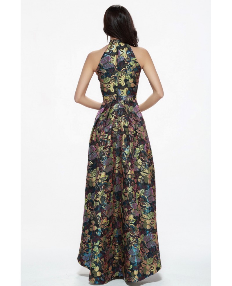 Modern High Wasit Printed Long Halter Neck Dress