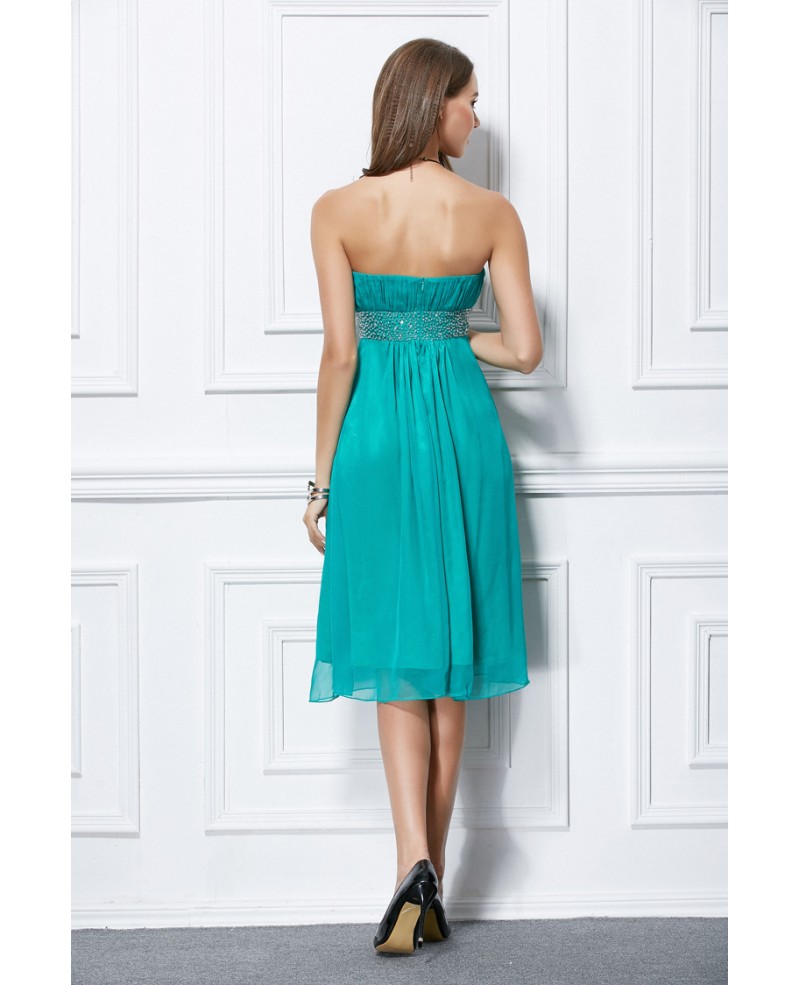 Stylish Strapless Chiffon Tea-Length Dress With Beading