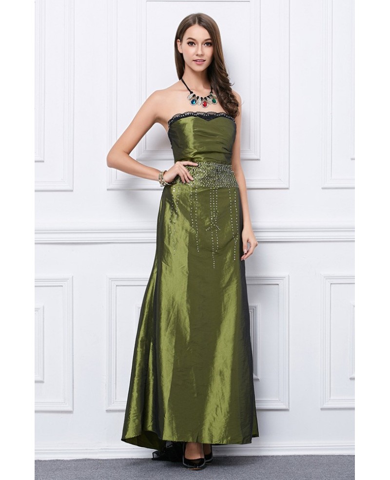 Elegant A-Line Strapless Satin Long Evening Dress With Beading - Click Image to Close