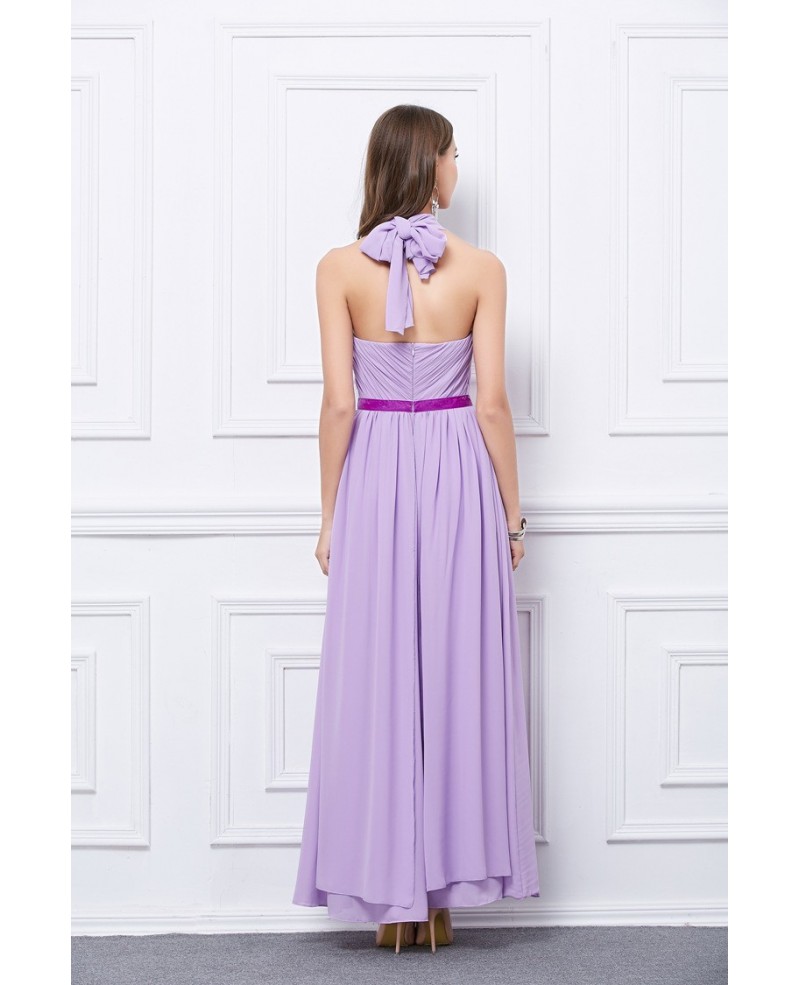 Feminine A-Line Halter Chiffon Long Bridesmaid Dress With Ruffle