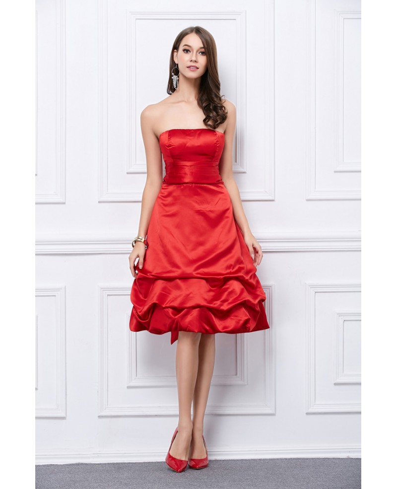 Edgy Strapless Satin Short Dress With Bow Ruffle