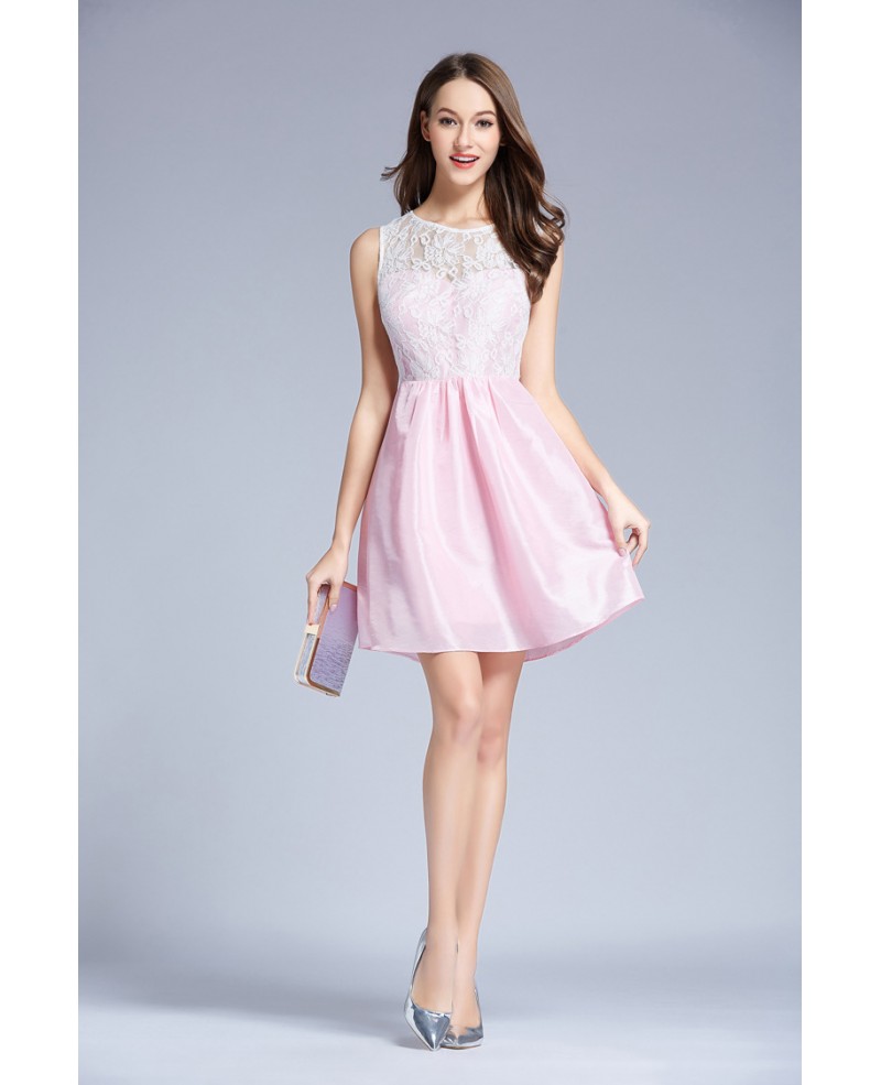 Pink Lovely Organza Lace Short Homecoming Dress With Ruffle