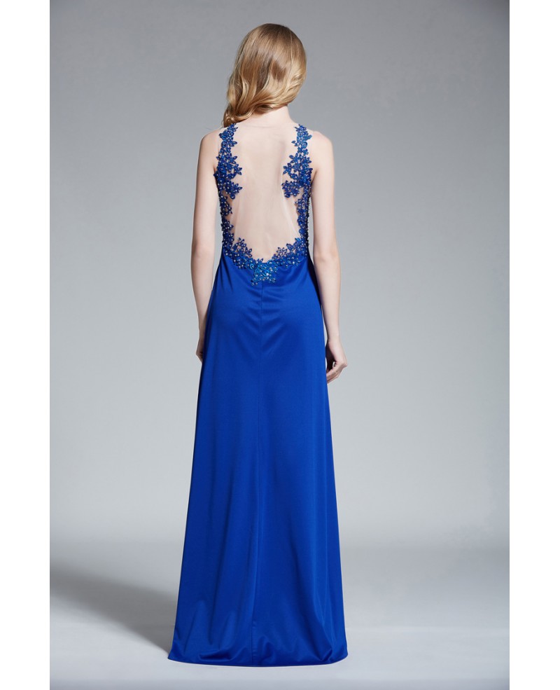 Elegant A-Line Long Evening Dress With Beading Appliques Lace - Click Image to Close