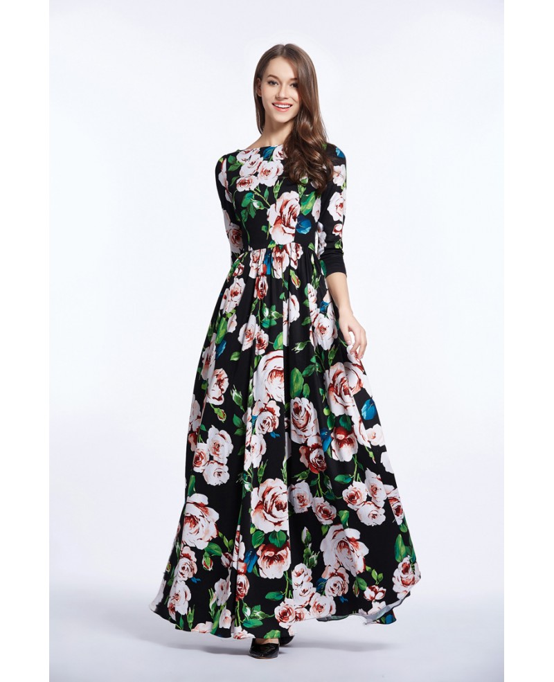 Stylish Summer Floral Print Long Weddding Guest Dress