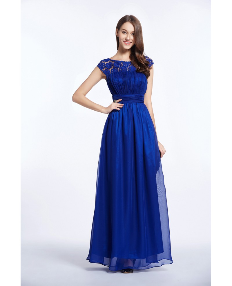 Feminine High Waist Lace Chiffon Long Prom Dress With Open Back