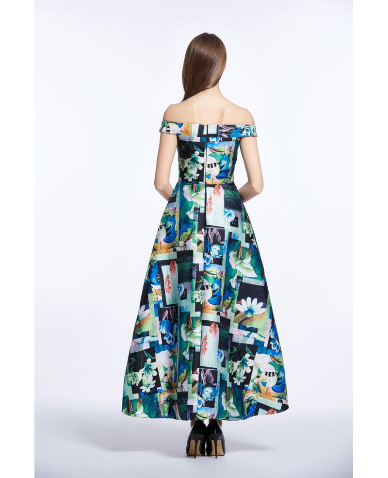 Chic Summer Off-the-Shoulder Printed Weddding Guest Dress