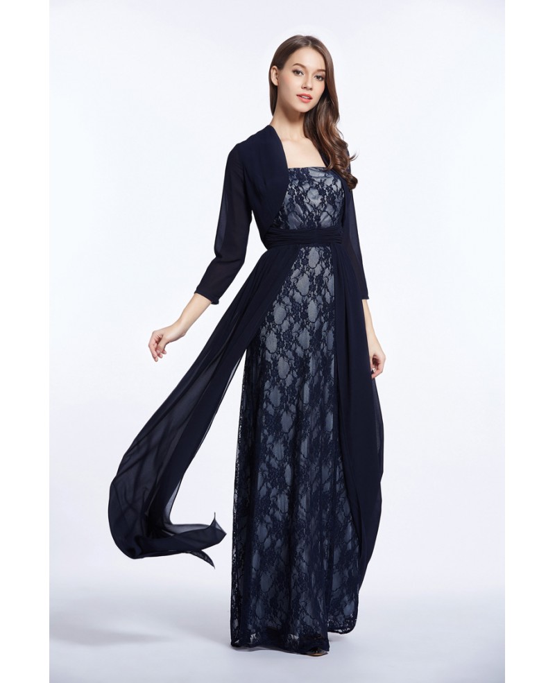 Elegant A-Line Strapless Lace Long Dress With Jacket