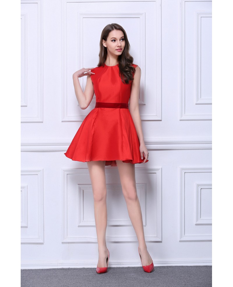 Little Red Satin Mini Wedding Party Dress - Click Image to Close