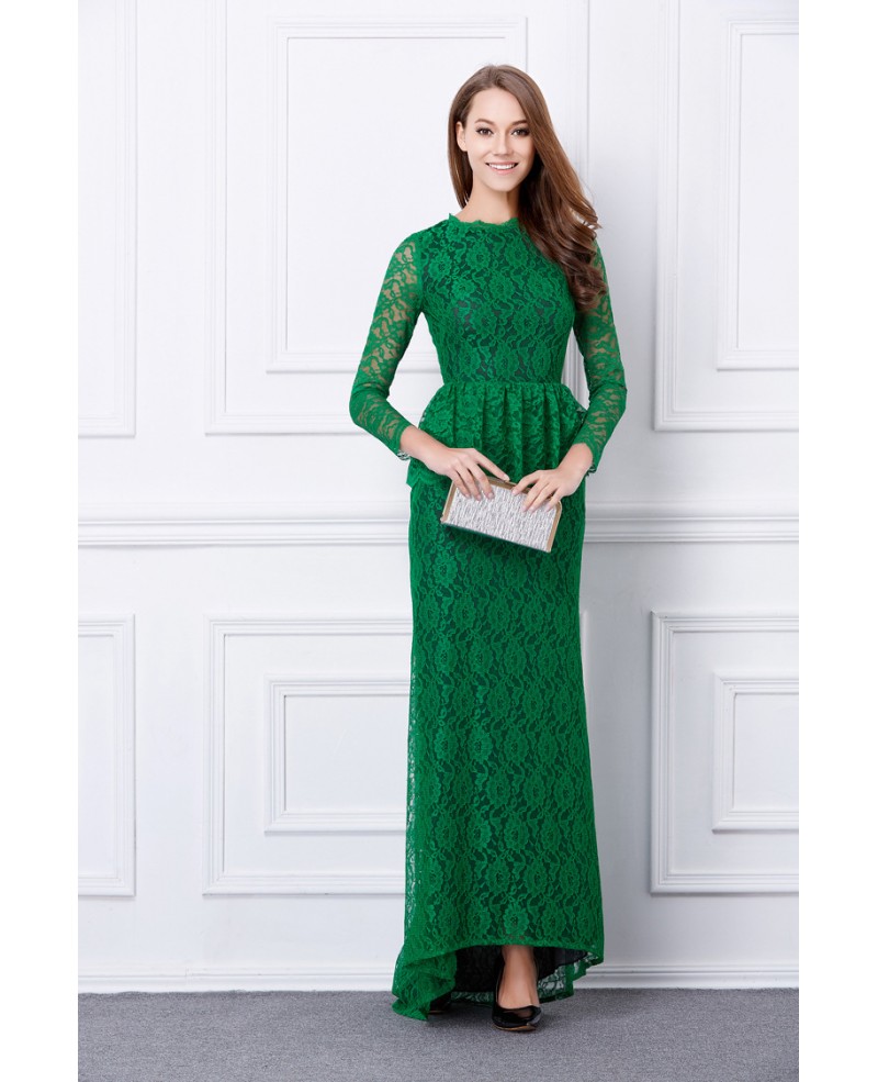 Green Elegant Sheath Lace Long Evening Dress With Open Back