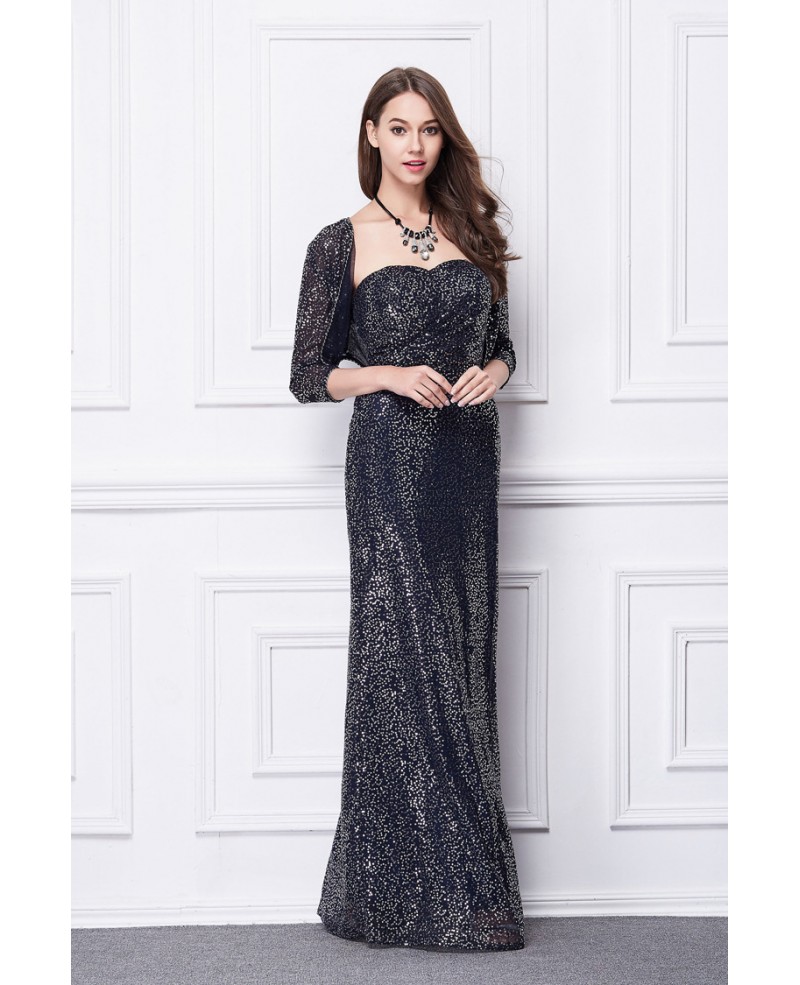 Sparkling Sheath Sweetheart Sequined Long Evening Dress With Jacket