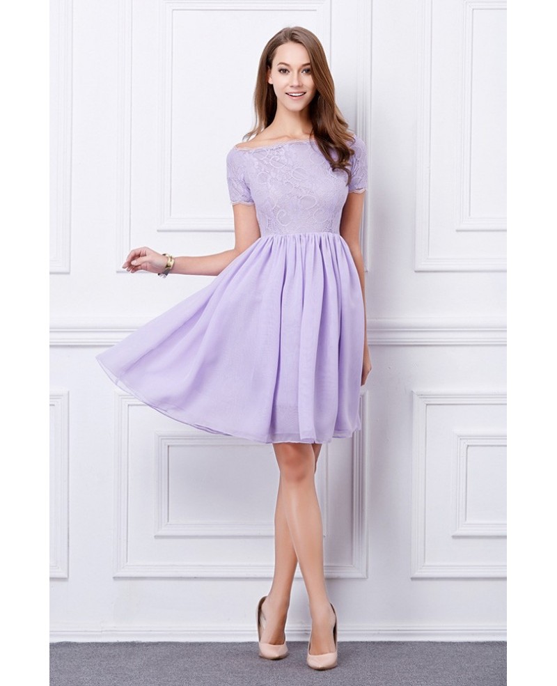 Feminine A-Line Lace Short Homecoming Dress With Sleeves - Click Image to Close