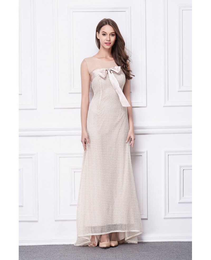 Feminine A-Line Tulle Sweep Train Evening Dress With Bow