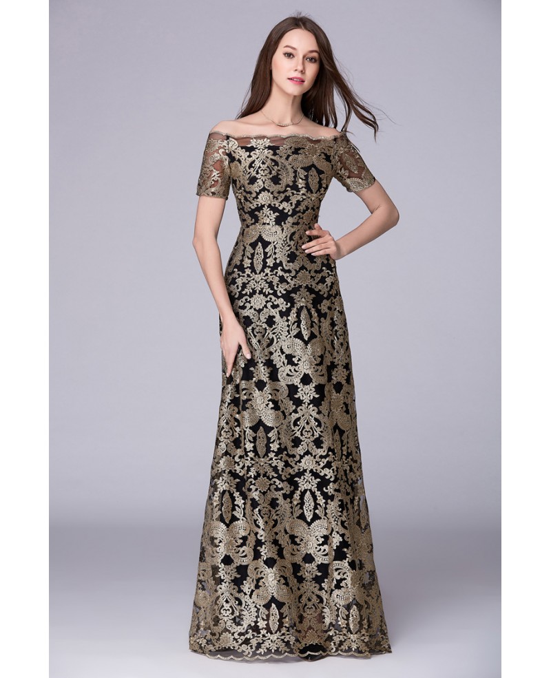 Elegant A-Line Off-the-Shoulder Embroidered Floor-Length Evening Dress