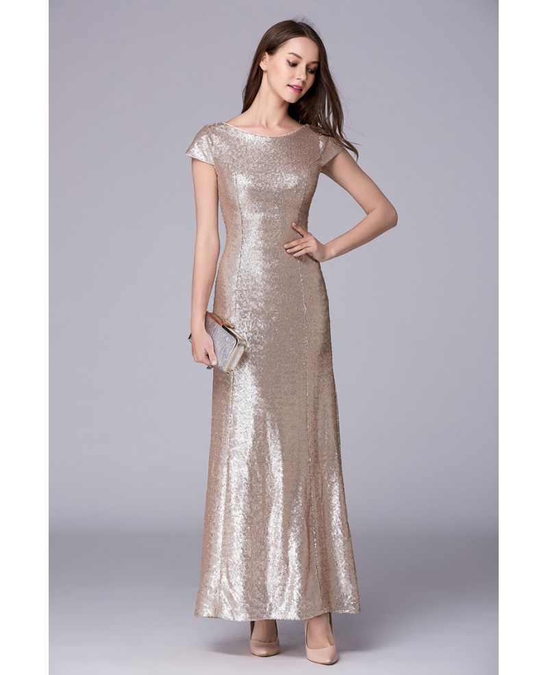 Chic A-Line Sequined Long Prom Dress With Cape Sleeves