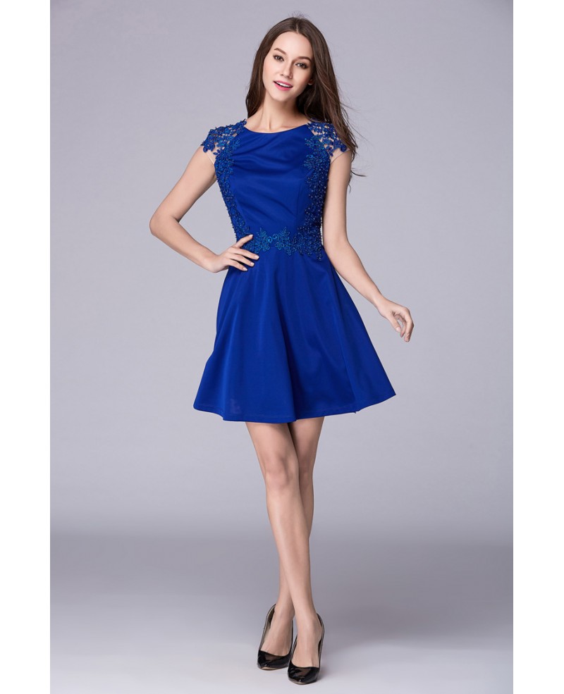 Stylish A-Line Short Homecoming Dress With Cape Sleeves Appliques Lace - Click Image to Close