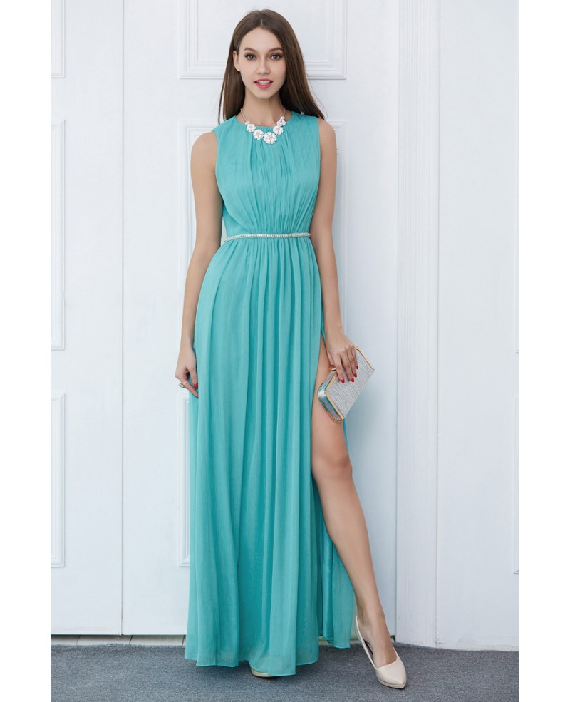 Modest A-Line Chiffon Long Wedding Party Dress With Split - Click Image to Close
