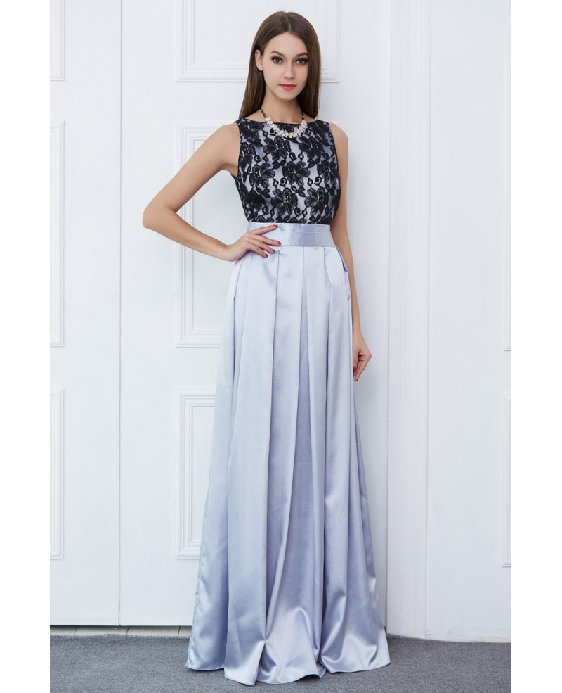 Elegant A-Line Lace Satin Long Prom Dress With Ruffle - Click Image to Close