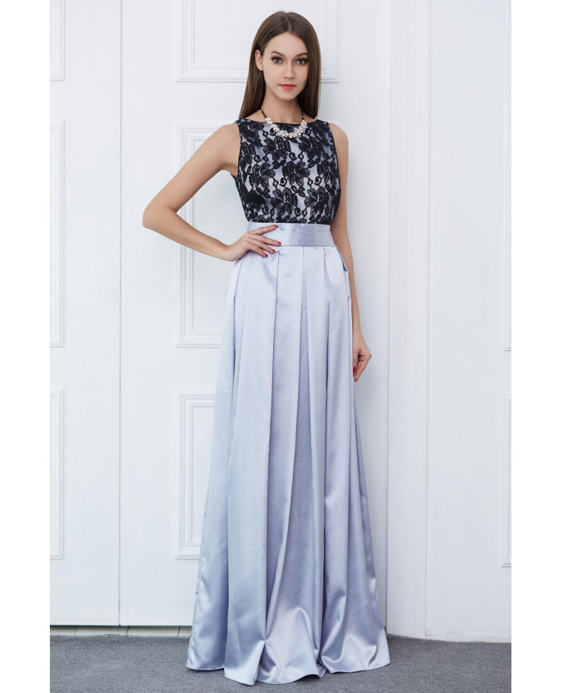 Elegant A-Line Lace Satin Long Prom Dress With Ruffle