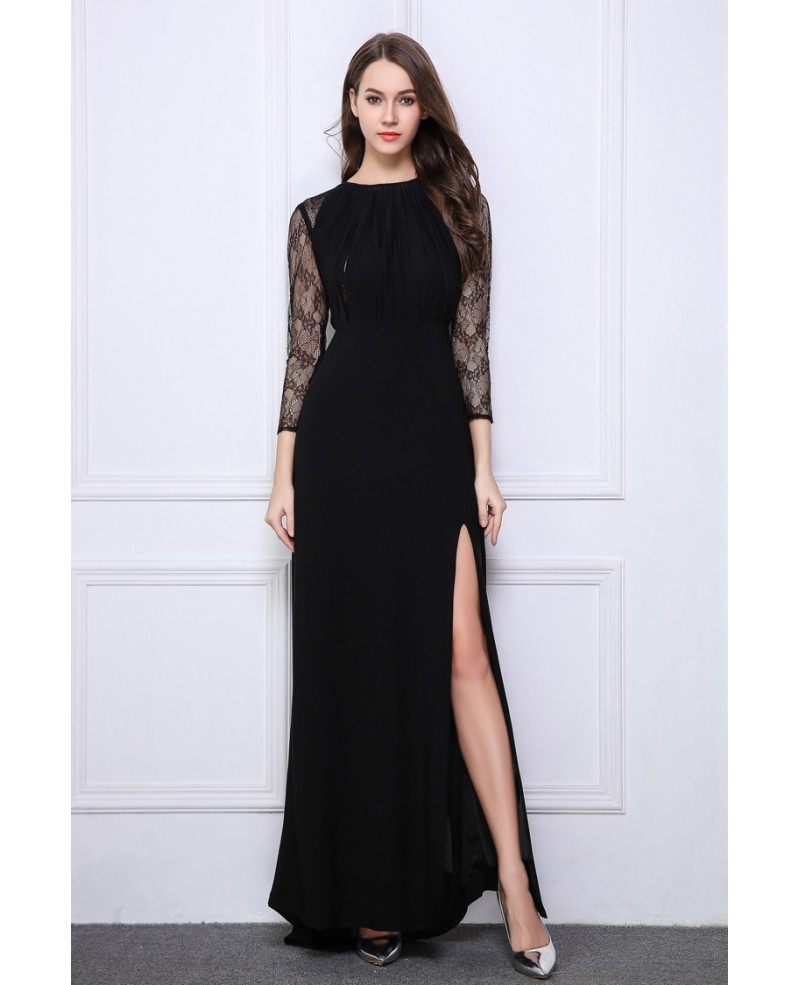 Elegant A-Line Lace Chiffon Long Evening Dress With Split