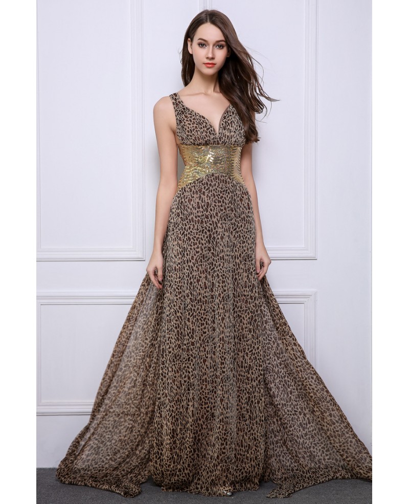 Stylish Sheath V-neck Leopard Print Wedding Guest Dresses