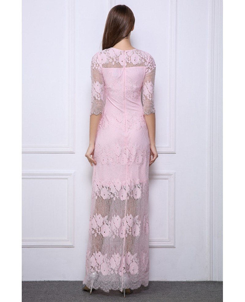 Feminine A-Line Lace Long Prom Dress With Sleeves