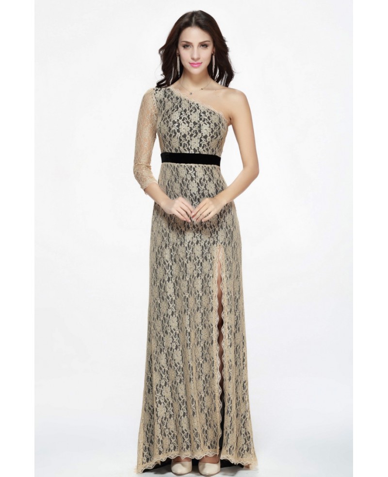 Sexy One Shoulder Lace Long Evening Dress With Front Split