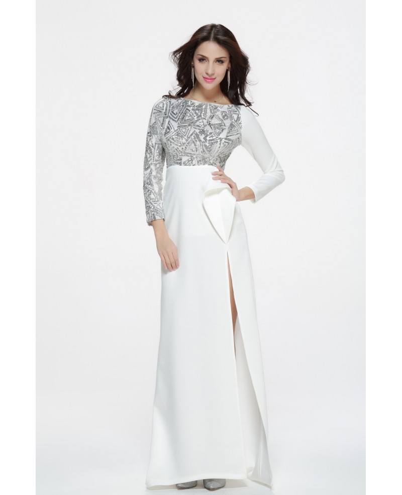 Elegant Long White Evening Dresses with Long Sleeves